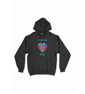 Bakü Azerbaycan Bayraklı Kalpli Siyah Sweatshirt Hoodie
