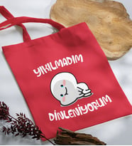 BK Gift Yıkılmadım Dinleniyorum Tasarımlı Kırmızı Kumaş Bez Çanta, Baskılı Omuz Çantası, Alışveriş Çantası, Arkadaşa Hediye-1