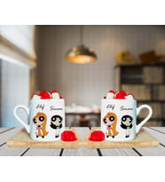 Power Puff Girls Tasarımlı Çift Ahşap Tabaklı Kişiye Özel Türk Kahvesi Fincanı Seti
