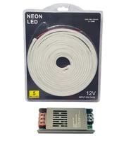 5 Metre 12 Volt 6x12 mm Esnek Neon Led 4000K Naturel Beyaz 5A Slim Trafo Set