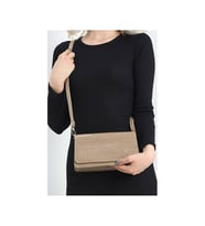 Kroko Desenli 3 Gözlü Günlük Kadın Mini El & Omuz Çantası(24x12) (Vizon)