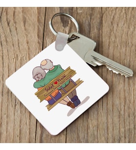 Kişiye Özel Yaşlı Çiftler Tasarımlı Anahtarlık