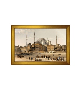 At Meydanı ve Ayasofya Motifli Kanvas Tablo 80 x 110 cm Gold Çerçeve