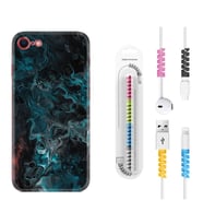 Apple iPhone 5 6 7 8 Plus Se XR Kılıf Kablo Koruma Spiral Silikon Colorful Abstract 1384
