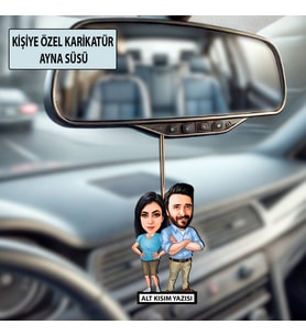 Kişiye Özel 2 Kişilik İş İnsanı Sevgilier Karikatürlü 10 cm MDF Araç Dikiz Aynası Süsü - Sevgiliye ve Eşe Hediye Çiftlere Özel Hediye