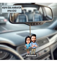 Kişiye Özel 2 Kişilik İş İnsanı Sevgilier Karikatürlü 10 cm MDF Araç Dikiz Aynası Süsü - Sevgiliye ve Eşe Hediye Çiftlere Özel Hediye