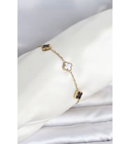316L Çelik Gold Renk Siyah Beyaz Baby Yonca Model Kadın Bileklik TJ-BB8557
