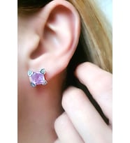 Pembe zirkon taşlı gümüş lüks küpe