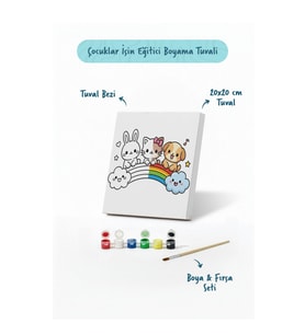 Gökkuşağındaki Dostlar Boyama Tuvali – Şövalesiz Boya Seti 20x20