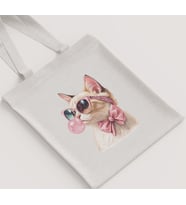 Pembe Fiyonklu Gözlüklü Kedi Baskılı Ham Bez Çanta - Kedi Sever Bez Omuz Çantası