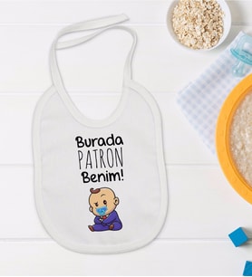 BK Kids Burada Patron Benim Tasarımlı Bebek Mama Önlüğü - Model 1