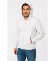 Erkek Üç İplik Kapüşonlu Tam Fermuarlı Kanguru Çepli SweatShirt Hoodie - Beyaz
