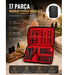 Paslanmaz Çelik 17 Parça Manikür Pedikür Seti ve Taşınabilir Şık Çanta