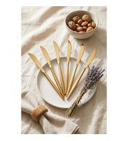 6'Lı Lüks Gold Paslanmaz Çelik Yemek Bıçağı Seti (21 Cm)