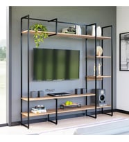 Metal Tv Ünitesi, Tv Sehpası, Duvar Ünitesi Atlantik Çam Metal Ayaklı Siyah 200x34x185