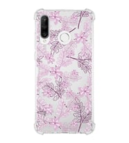 Huawei P30 Lite  Köşe Korumalı Antişok Kapak Floral Pudra Tasarımlı Şeffaf  Kılıf