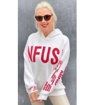 Enjoy Kapüşonlu sweatshirt Oversize kalıp Beyaz renk yazılı Sweatshirt