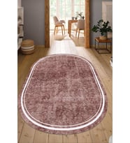 Dijital Baskılı Kaymaz Taban Yıkanabilir Oval Salon Halısı Mutfak Halısı Yolluk NDO-SD-243 (Pembe)