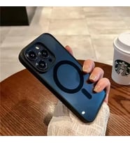 Iphone 15 Pro Uyumlu Kılıf Magsafe ve Şeffaf Lens Koruyuculu (Mavi)