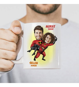 Kişiye Özel Süper Kahraman Sevgililer Karikatürlü Kupa Bardak