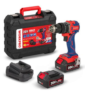 WORKPRO WP390020 20Volt 4.0Ah Li-ion 65Nm. Çift Akülü Kömürsüz Profesyonel Şarjlı Darbeli Matkap