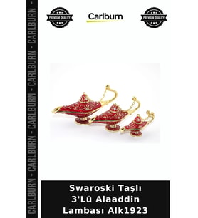 Özel Üretim Dekoratif Hediyelik Şık Tasarım Vitrin Süsü Swaroski Taşlı 3'Lü Alaaddin Lambası Alk1923