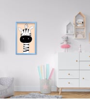 BK Home Tatlı Zebra Tasarımlı Dekoratif Mavi Ahşap Çerçeveli Çocuk Odası Tablo-1