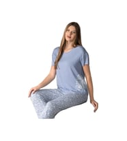 Alperi 78-90 Kadın Yuvarlak Yaka Kısa Kol Pijama Takım (Mavi)