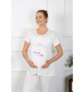 Akbeniz Kadın Kısa Kol Hamile Lohusa Pijama Takımı Ekru 45210