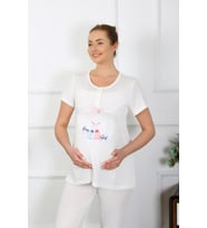 Akbeniz Kadın Kısa Kol Hamile Lohusa Pijama Takımı Ekru 45210