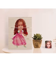 BK Gift Kişiye Özel Prenses Karikatürlü Otantik Masaüstü Ahşap Palet Çerçeve-2 (Beyaz)