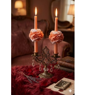Şakayıklı Şamdan 2'li Mum - Mumelia Candles Doğal Soya Kutulu Dekoratif Mum - Turuncu