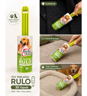 Kedi Köpek Tüy Toplayıcı Rulo, 30 Yaprak, Kıyafet - Koltuk - Kanepe Tüy Alma Aparatı