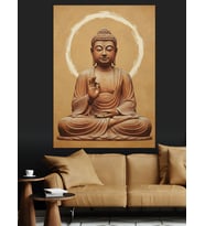 Meditasyon Yapan Buda Heykeli Dekoratif Kanvas - Mdf Ahşap Tablo