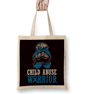 Child Abuse Warrior Prevention Month Blue Ribbon Awareness Bez Çanta Uzun Saplı