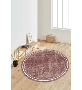 Dijital Baskılı Kaymaz Taban Yıkanabilir Yuvarlak Salon Halısı Koridor Halısı Paspas NDY-SD-243 (Pembe)