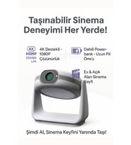 Taşınabilir 4K Destekli Projeksiyon Apollon P1 Bataryalı 1080P Android Projektör (Beyaz)