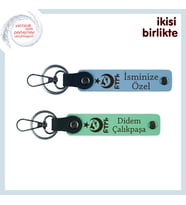 Sevgiliye Ayyıldız Kurt Göktürk – Kişisel İsimli 2’li Deri Anahtarlık Seti Hediyelik, Mavi-Yeşil