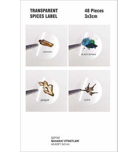 ingilizce Transparent Spice Label Kavanoz Etiketleri Baharat Takımı Şeffaf Yuvarlak 48 adet 3 cm