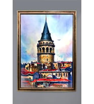 Galata Kulesi Desenli Dijital Baskılı Kadife Kumaş Çerçeveli Tablo TBL0017 (Çok Renkli)