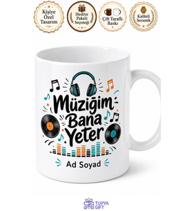 Müziğim Bana Yeter Yazılı Komik Kupa Bardak Müzik Severlere Hediye