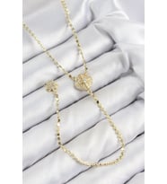 Pirinç Zirkon Taşlı Ezme Zincirli Madalyon Model Gold Renk Y Kolye - TJ-BKO10471
