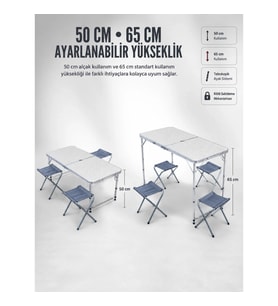 Mey İthalat® 4 Sandalyeli Katlanabilir Kamp Masası Portatif Bahçe Kamp ve Piknik Masa Seti