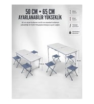 Mey İthalat® 4 Sandalyeli Katlanabilir Kamp Masası Portatif Bahçe Kamp ve Piknik Masa Seti