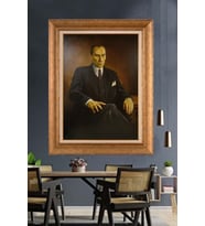 Altın Varaklı Çerçeveli Paspartulu Atatürk Tablo nh461 (Gold)