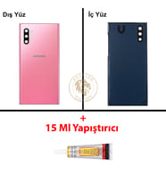 Samsung Note 10 Plus Pembe Arka Pil Kapağı Batarya Kapağı Lazer Kesim + B-7000 Yapıştırıcı