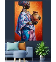 Kıyafetli Afrikalı Figürü Sanat Dekoratif Kanvas - Mdf Ahşap Tablo