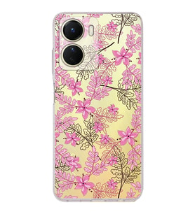 PrintiFy Vivo Y16 Uyumlu Kamera Korumalı Floral Pembe Tasarımlı Şeffaf Silikon Kılıf