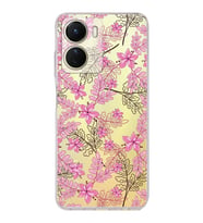PrintiFy Vivo Y16 Uyumlu Kamera Korumalı Floral Pembe Tasarımlı Şeffaf Silikon Kılıf