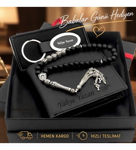 Hemen Kargo İsme Özel Hakiki Deri Cüzdan, Tesbih, Anahtarlık Hediye Seti, Sevgiliye, Eşe, Babaya, Arkadaşa Kişiye Özel Hediye Seti